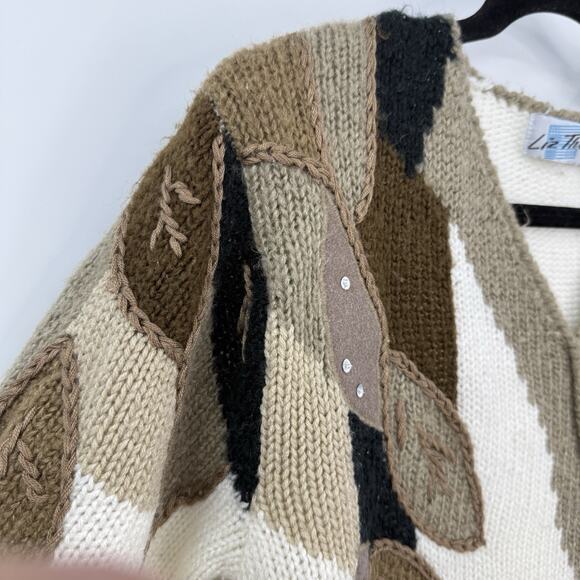 Vtg 80's Liz Thomas Funky Shoulder Padded Acrylic Sweater V Neck Large Pullover - Picture 5 of 9